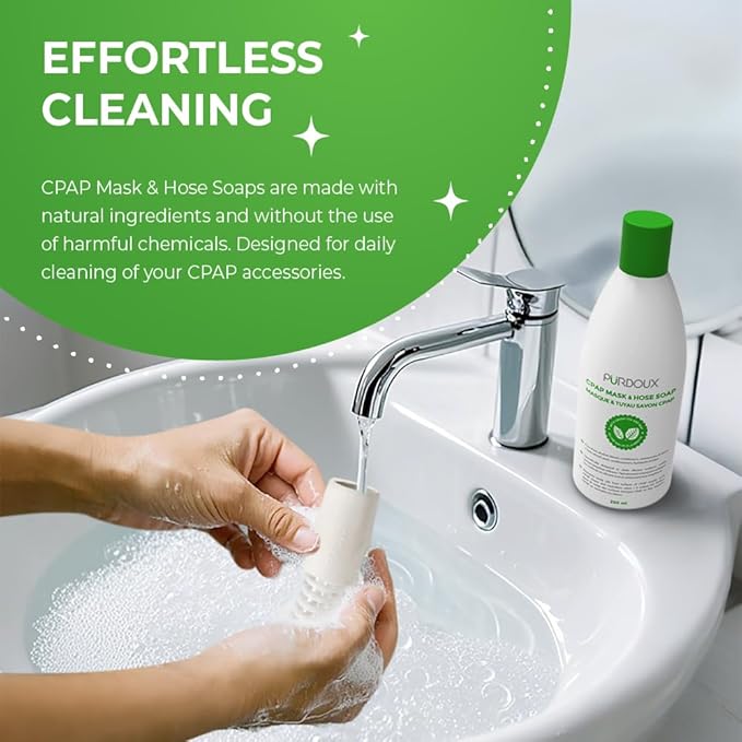 Purdoux CPAP Mask & Hose Soap Unscented(Pack of 3 Bottles, 250ML /8.4OZ Green Tea-Mint)-CPAP Supplies, CPAP Accessories, CPAP Soap Cleaner for CPAP Machine