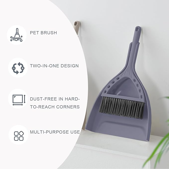 BSMstone Mini Broom and Dustpan Set Small Dust pan and Brush Set Perfect for Desk Office Camping Dorm RV Essentials (Blue Gray)