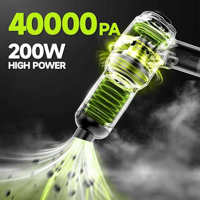 WOKEGI Handheld Car Vacuum Cordless, Portable Cars Vacuum Cleaner with 40000Pa High Power & Suction, Powerful 4-in-1 Hand Held Air Duster Fast Cleaning for Car,Home,Office,Pet Hair (Green)
