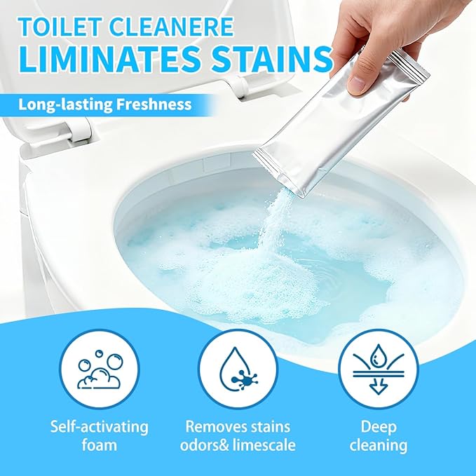 2025 New Toilet Cleaner - Self Activating Cleaning Powder, Septic-Safe Powerful Foaming Toilets Bowls Cleaner, Deep Cleaning (6 Bags Each 30g)