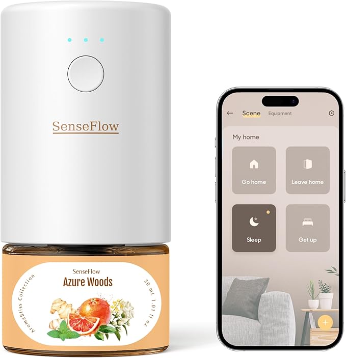 SF101S Smart Wi-Fi Waterless Ultrasonic Essential Oil Diffuser–100% Plant-Based,120-Day Natural Air Freshener & Aromatherapy scent Diffuser Covers 100㎡ for Home,Hotel-Azure Woods