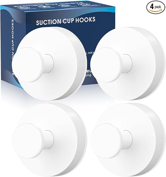 MOTAIPEAK Suction Cup Hooks for Shower,Removable Shower Towel Suction Hooks for Bathroom Wall,Kitchen,Glass,Mirror,Tile to Hang Robes,Loofah-White(4-Pack)