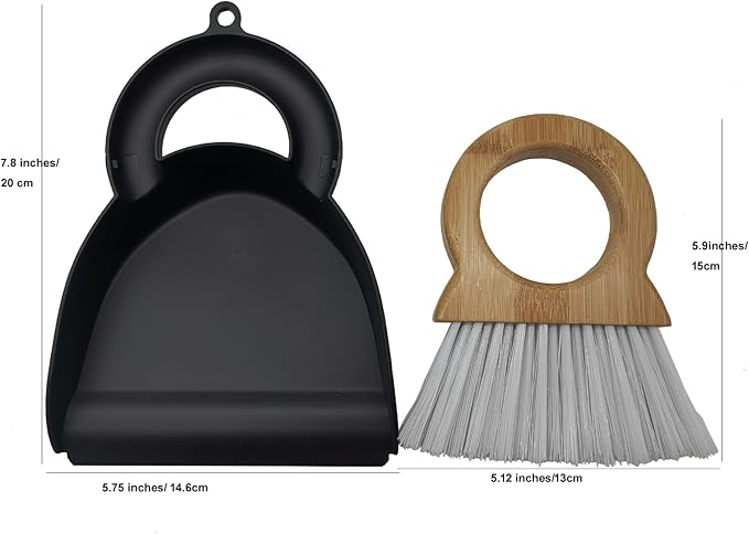 Xifando Mini Broom and Dustpan for Housekeeping-Bamboo Handle Small Broom and Dustpan Set Combination Mini Desktop Sweep, Keyboard Cleaning Brush with Shovel Brush,Round Bamboo Handle