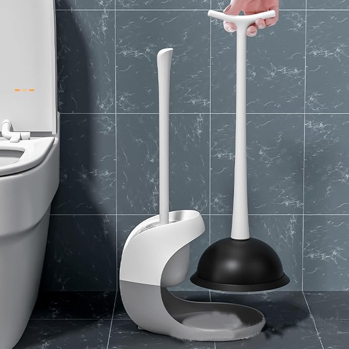Toilet Plunger and Bowl BrushSet Toilet Brush and Plunger Set Plungers Combo for Bathroom Cleaning for Bathroom Heavy Duty Includes 10 Pairs of Gloves(Gray 1)