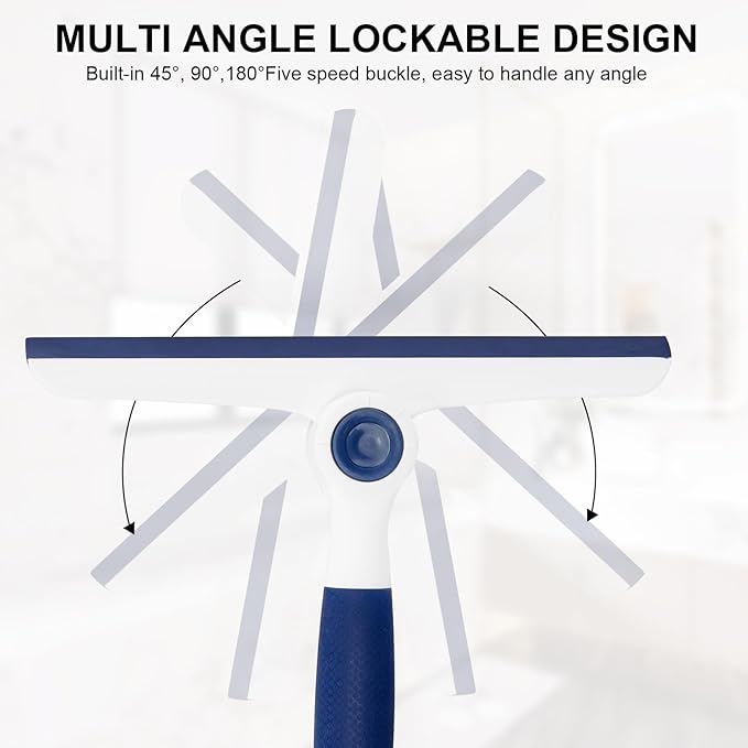 9.5" Foldable Window Squeegee, Handheld Squeegee with Soft Handle for Window Cleaning，Glass Doors, Car Windshields，Shower Doors，Blue