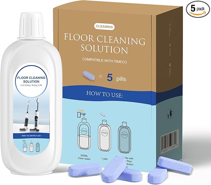 Nukisa 5 Bottles Compatible with Tineco Cleaning Solution 500ml Per Bottle Lavender Scents Floor Cleaner Compatible with All Robot Vacuums with Mopping and Cordless Wet/Dry Vacuum (Lavender Scents)