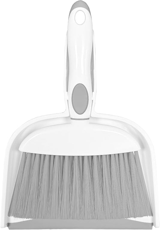 NBGYTECH Mini Broom and Dustpan Set Small Broom with Dustpan Combo Set Portable Cleaning Tools for Home Office RV Learning Camping (White+Grey)