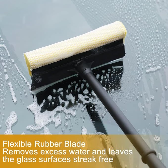 Window Squeegee Car Windshield Squeegee,8" Washing Sponge Scrubber Rubber Blade, 2 in 1 Sponge Squeegee,Window Cleaning Squeegee for Car Windshield Glass Gas Station Mirror