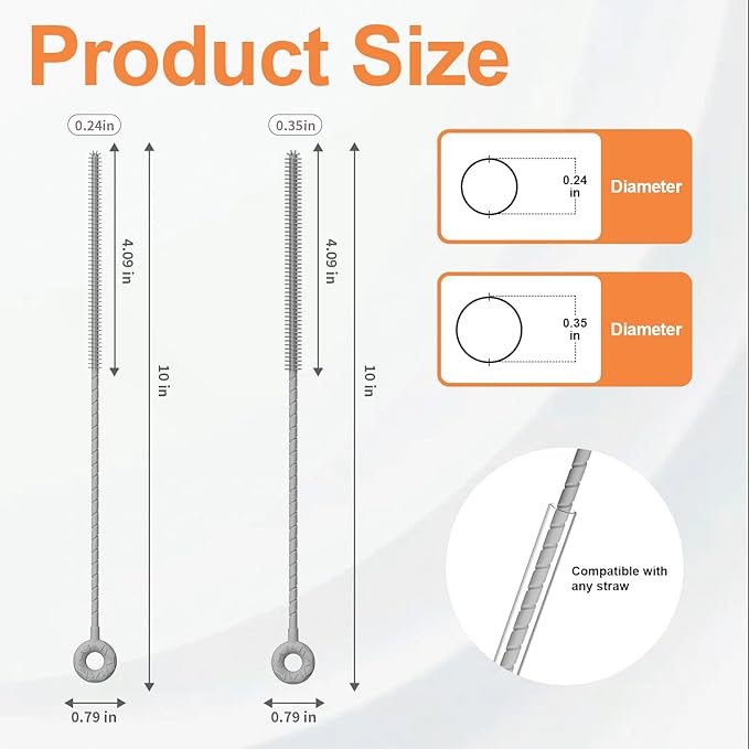 YOTIME Silicone Straw Cleaner Brush, 2 Pcs Reusable Straw Brush(6mm+9mm) for Cleaning Narrow & Wide Straws, Tumblers, Gray