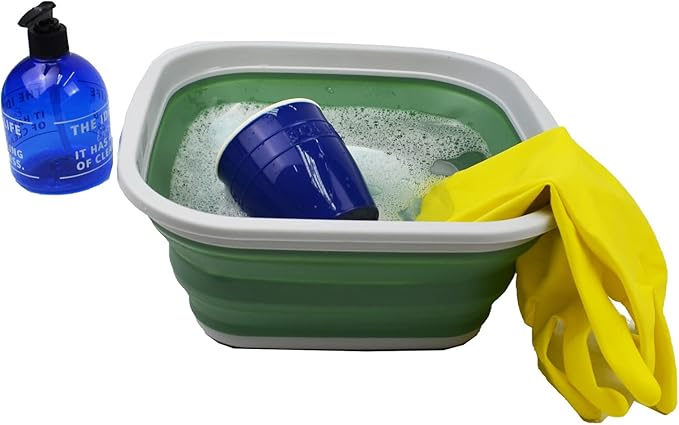 SAMMART 5.5L (1.4 Gallons) Collapsible Tub - Foldable Dish Tub - Portable Washing Basin - Space Saving Plastic Washtub (Grey/Dark Sea Green, 1)