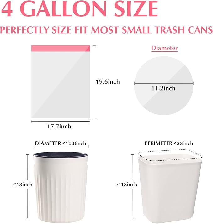Small Trash-Bags-Bathroom 4 Gallon Drawstring Garbage-Bag - Kitchen Bedroom Car Size Unscented Clear White 90 Count Recycle Plastic Tall Liners for Office Outdoor Garden Waste Basket Can Heihaily