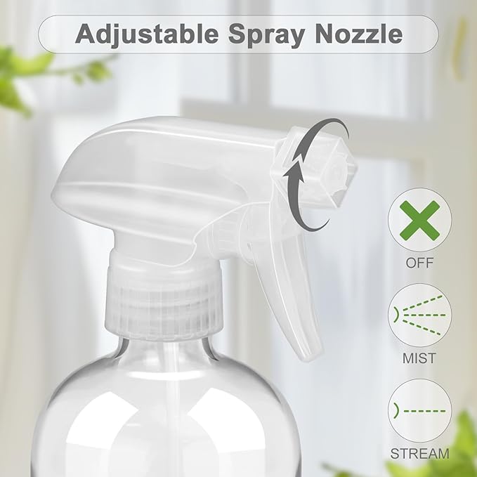 2 Pack Glass Spray Bottles with Silicone Sleeve, 16 oz Empty Refillable Containers with Adjustable Spray Nozzles, Spray Bottles for Hair, Cleaning Solutions and Plants Blue&Grey