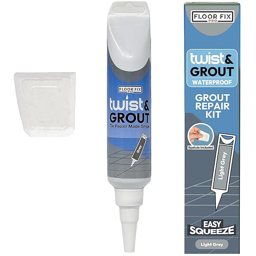 Floor-Fix Pro Twist & Grout Reviver – Premixed Tile Repair for Bathroom, Shower & Kitchen with Smoothing Tool (Light Gray, 8.8 Fl Oz)