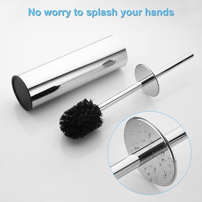 Kelirol Toilet Brush and Holder Set Chrome Stainless Steel, 304 Heavy Duty Round Toilet Brush Set – Rust Resistant, Long Handle, Replacement Heads, Floor Standing Bathroom Toilet Cleaning Brush