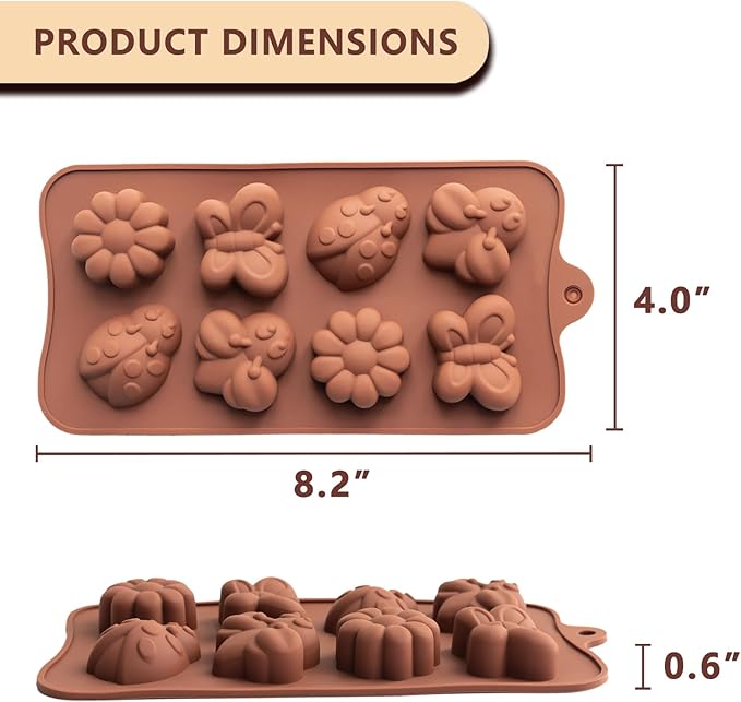 6 Pcs Silicone Chocolate Mold Set - Food-Grade Non-Stick Candy Molds Cookery Moulds for Chocolate, Candy, Jello, Soap & Crayon - Animal Shapes