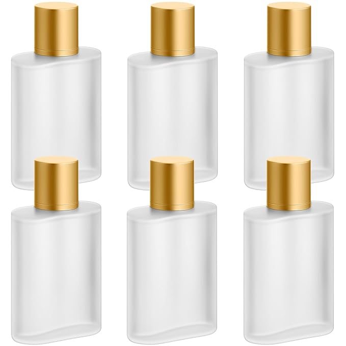 Tessco for you 6 Pcs 1.7 Ounces Perfume Bottles Empty 50ml Frosted Body Spray Glass Bottles Empty Refillable Atomizer Perfume Dispenser Fine Mist Atomizer Cosmetic Make up Container (Gold)