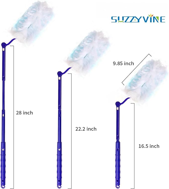 SUZZYVINE Duster Refill 360 Degrees with a Long Handle Plus a Short Handle, 12 Count Duster Refills,Blue and White
