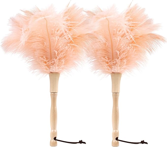MehelloFeather Ostrich Feather Duster 12 Inch Handheld Duster Supplies, Wooden Handle Feather Duster for Cleaning Keyboard Home Car Office (Champagne 2Pcs)