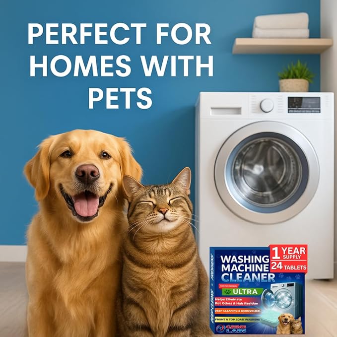Washing Machine Cleaner Ultra – Pet Owners Edition | Deep Cleaning & Freshening | Removes Odors & Residue from Pet Laundry | Front & Top Load Washers HE Supported | 24 Tablets 1 Year Supply GRIME LABS