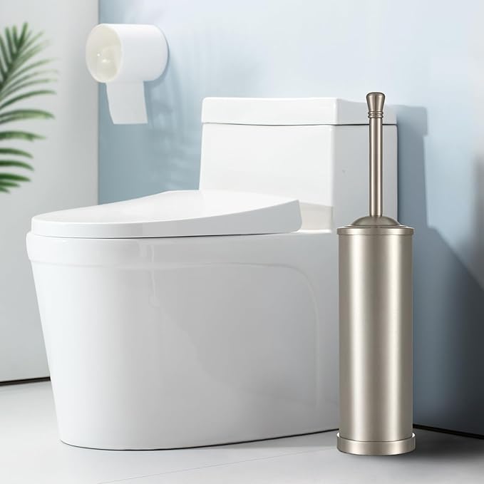 Brushed Nickel Toilet Brush and Holder Set,304 Stainless Steel Toilet Bowl Brush and Holder for Bathroom,Silver Heavy Duty Toilet Brush,Durable Scrubbing Bristles,Splash Resistant,Long Hanlde