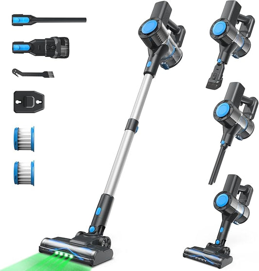 Hysinixs Cordless Vacuum Cleaner, Powerful Lightweight Stick Vacuum with Self-Standing, Anti-Tangle, 8-in-1 Rechargeable Vacuum Cleaners for Home, Hardwood Floors, Carpet, Pet Hair (Navy)