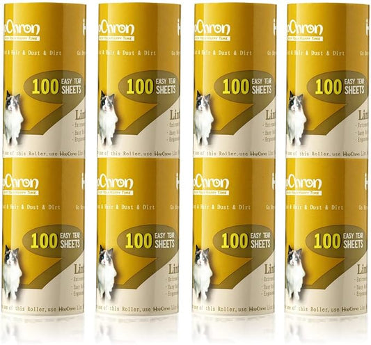 HapChron Extra Sticky Lint Roller Refills Only, Total 800 Easy Tear Sheets, Fits Most 3.9"-4" Standard Size Lint Roller with Inner Diameter at 1.5", Works Great On Pet Hair(Pack of 8)