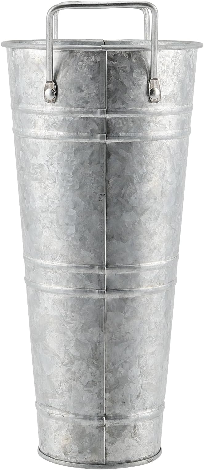 4 Pack 9 Inch Tall Galvanized Flower Bucket, Silver Farmhouse French Flower Bucket with Handle, Small Rustic Buckets Vintage Metal Vases for Flower, Centerpieces, Floral Wedding Arrangements