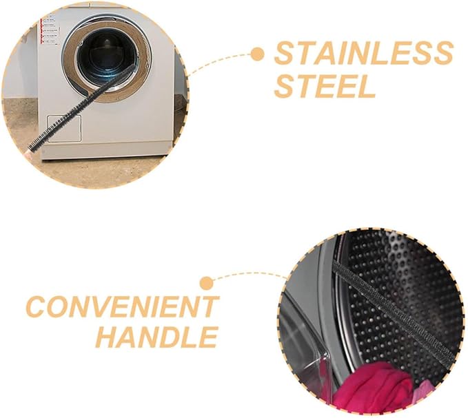 Housoutil Washing Machine Cleaning Brush and Dryer Vent Duct Cleaner Set, Long Handle Multi-Purpose Flexible Scrub Brush for Front Load Washer and Dryer Pipe Maintenance, 2 Pieces