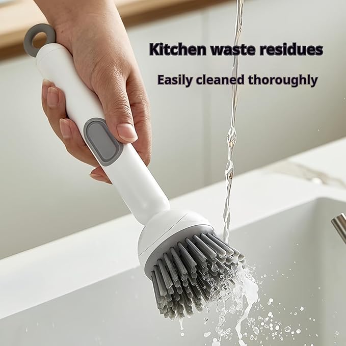 Adjustable Dish Brush with Soap Dispenser, Non-Scratch PET Bristles, Ergonomic Handle, Kitchen Cleaning Tool for Pots, Pans & Sink (Yellow, Long-1 Piece)