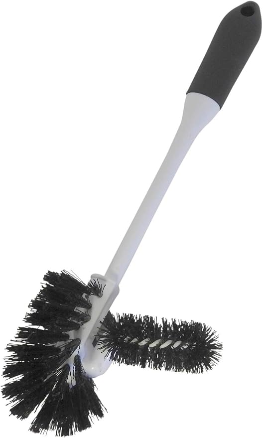 Toilet Bowl Brush Set with Rim Cleaner and Holder – Bathroom Cleaning Brush with Under-Rim Scrubber and Stable Storage Caddy