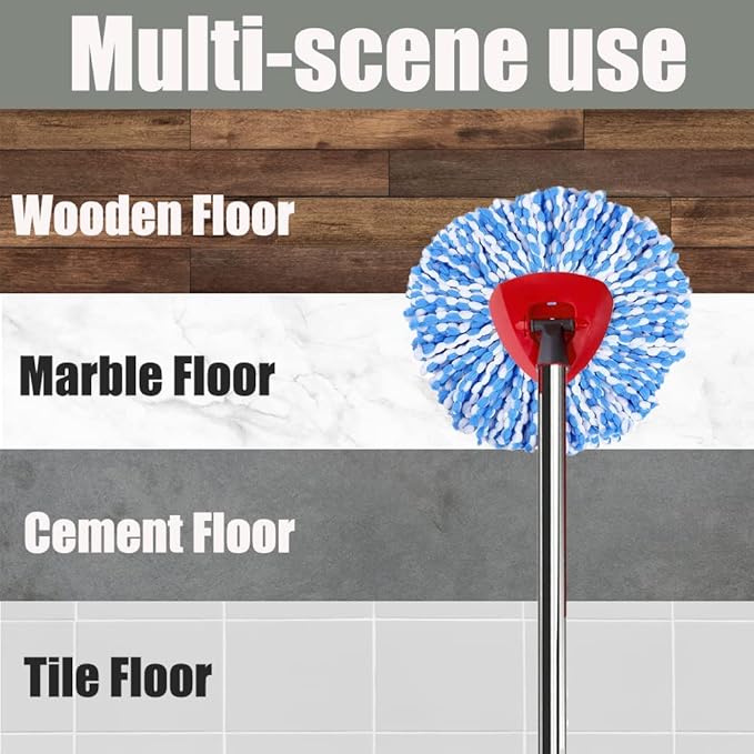 ANREKEYH Spin Mop Replace Head, Base, Handle Compatible with O Cedar EasyWring RinseClean Microfiber Spin Mop, 4 Microfiber Mop Refills, 1 Triangle Mop Base and 58in Mop Handle (Blue (2-Tank System))