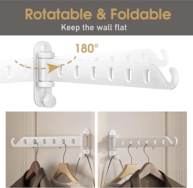 2-Pack Wall Mounted Clothes Drying Rack, Foldable Coat Hanger Holder, Space Saving Laundry Organizer, Sturdy and Durable Aluminum Design (White)