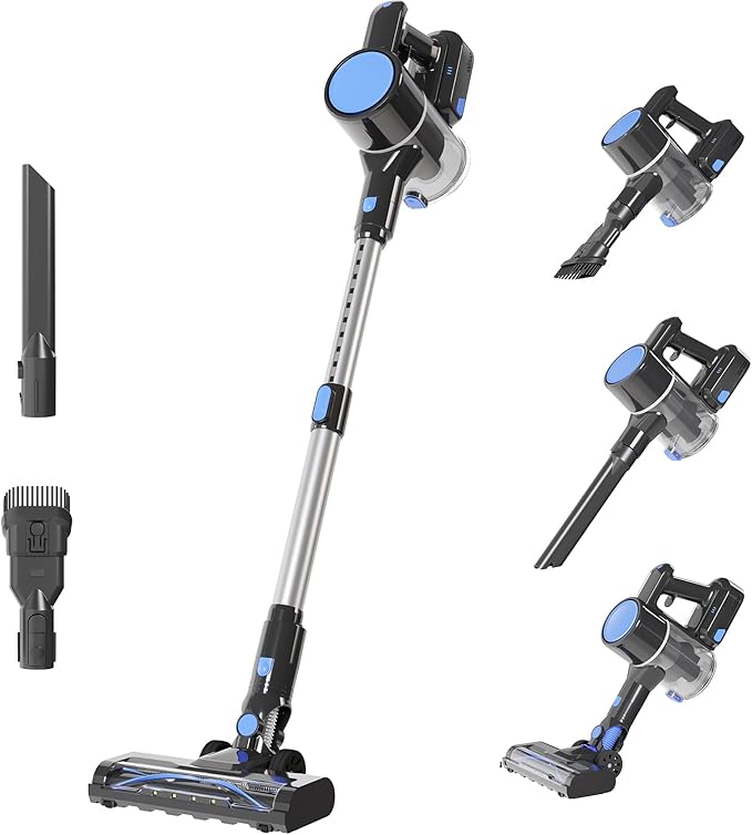 DUMOS Cordless Vacuum Cleaner, Lightweight Stick Vacuum Cleaners for Home, Powerful Suction & LED Lights Rechargeable Battery for Carpets, Pet Hair, Hardwood Floors