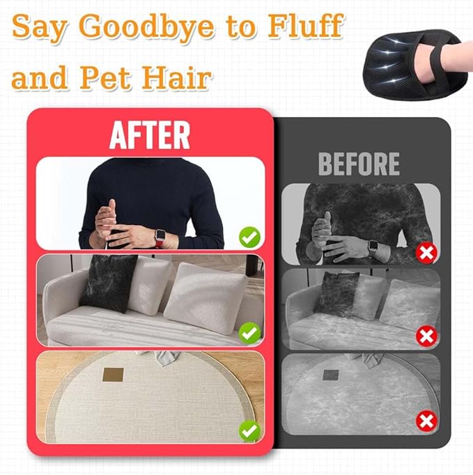 Orebog Pet Hair Removal Glove for Cats & Dogs,Electrostatic Gloves Pet Hair,Cat Grooming Gloves for Hair Removal,Reusable Pet Hair Remover Glove for Couch,Furniture,Carpet,Curtain,Clothe (3PCS)