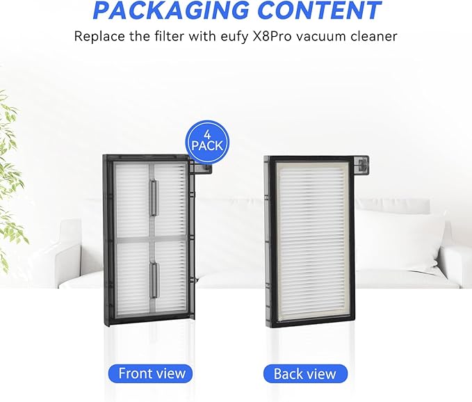 Washable Filter Replacement for Eufy X8 Pro: Perfect Fit, Reusable Vacuum Filters Compatible with RoboVac X8 Pro Series（4 pack）