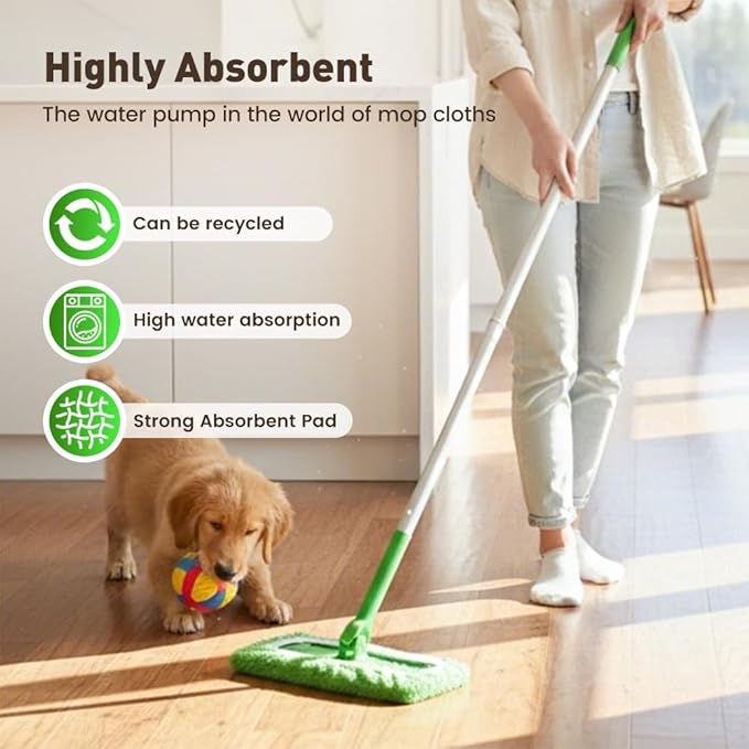 Reusable Mop Pads, Reusable Microfiber Mop Pads Compatible with Sweeper Mops, Replacement Wet Mopping pad Refills & Washable Dry Sweeping Cloths for Surface/Hardwood Floor Cleaning (Green-10PCS)