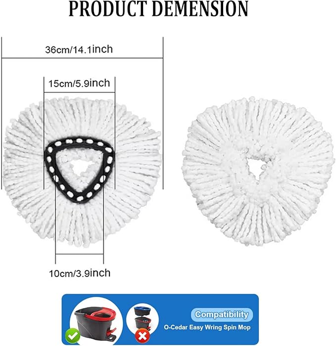 Yeeson Spin Mop Replacement Head, 8 Pack Mop Refill Compatible with Ocedar Triangle Swivel Mops for House Cleaning and Floor Mopping