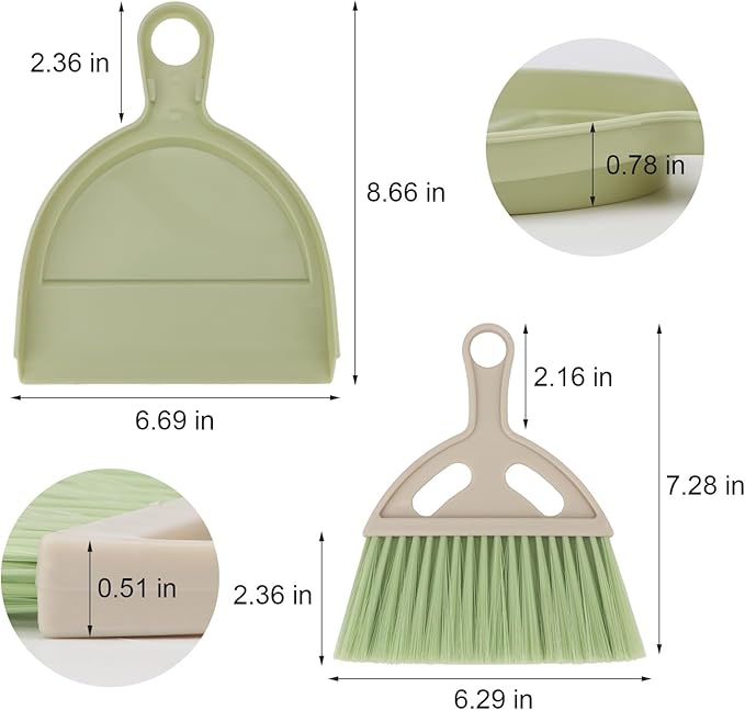 Brosay Mini Dustpan and Brush Set Portable Small Broom with Dust Pan Handheld Hangable Whisk Broom and Dust Pan for Home, Kitchen, Table, Office, Car 1 Pcs (Green)