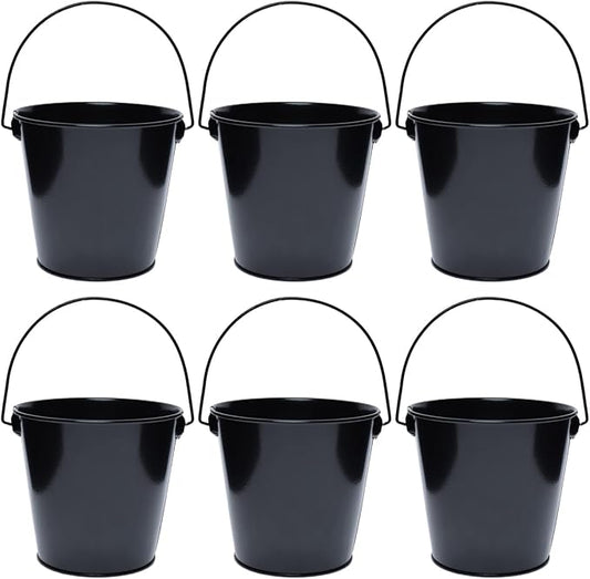 Metal Buckets with Handle - 6 Pack 4.3 Inch Small Iron Pail, Easter Bucket,Pencil Holder and Flower Pots,Craft Supply Holders for Events,School Storage and Party. (Black, 4.3" Top)