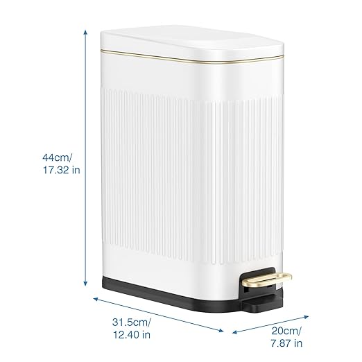 BETHEBEST Bathroom Trash Can with Lid,4 Gallon /15L Rectangular Garbage Can with Removable Inner Wastebasket,Soft Close, Step Stainless Steel Trash Can for Bathroom,Kitchen,Office(White)
