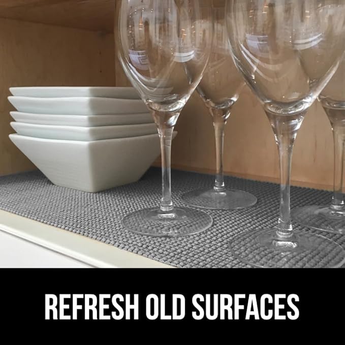 GORILLA GRIP powerGRIP Drawer Shelf and Cabinet Liner, Thick Strong Hold, Non-Adhesive Liners Protect Kitchen Cabinets and Cupboard, Bathroom Drawers, Easy Install, Breathable Mat, 20" x10', Gray