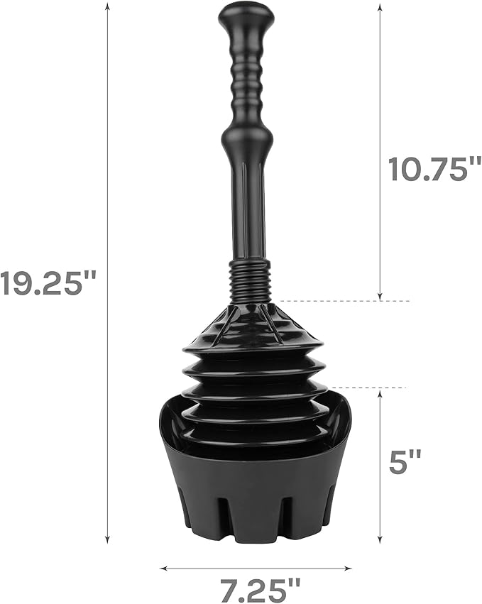 JS Jackson Supplies Black Bellows Accordion Toilet Plunger with Black Storage Tray