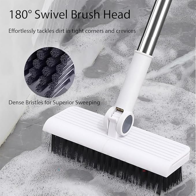 PAYWROK Upgrade Broom with Dustpan Combo Set，Long Handle Self-Cleaning Dust Pan and Brush Set 4-Row Dense Bristles，Indoor Broom Set (White)