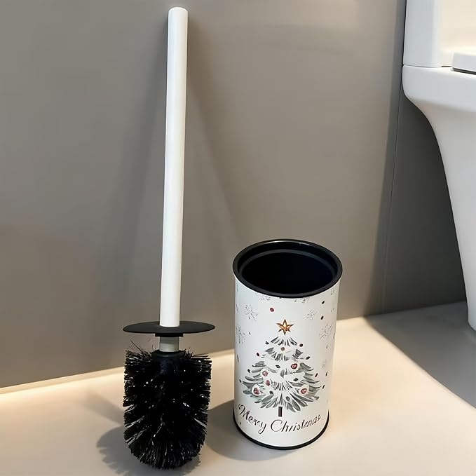 Toilet Brush and Holder Set, Stainless Steel, Round Base and Long Handle for Bathroom Deep Cleaning, Drip-Proof, Space Saving for Storag