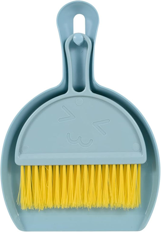 Shaloxar Small Broom and Dustpan Set,mini Compact Portable, for Home, Sofas, Kitchen countertops, Storage Shelves, Office desks, bathrooms, and pet Areas (Blue)