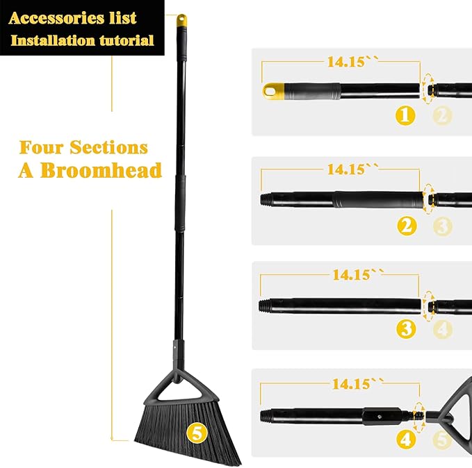 PUTNATRUE Heavy Duty Commercial Broom,Upgraded Angle Brooms for Sweeping Indoor and Outdoor,Perfect Black Broom of Kitchen,Garage