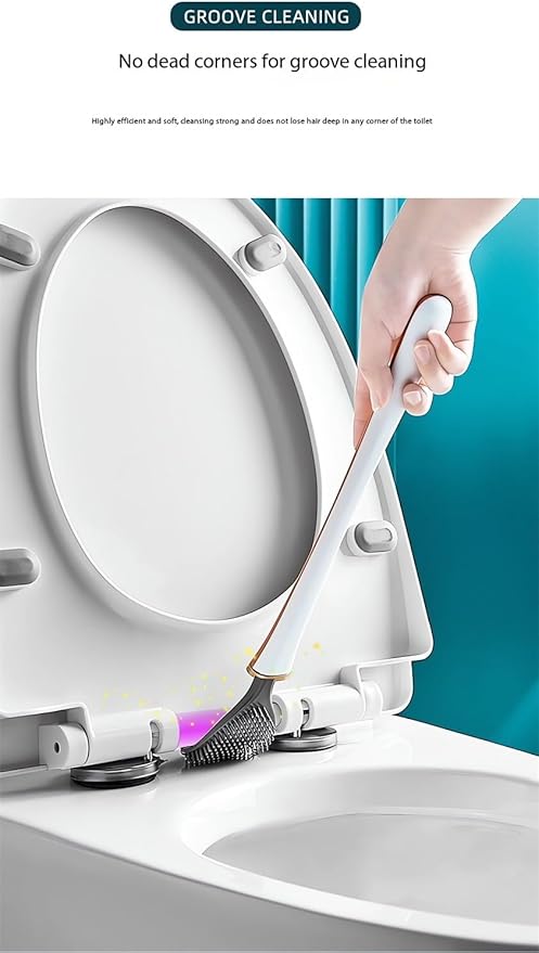 Modern Flexible Silicone Toilet Caspa for Home 2025 Silicone Toilet Wand Bowl Brush and Holder Cleaning Set Wall Mounted Rubber Bathroom Toilet Scrubber Bowl Cleaner Brushes with Dispenser (White)