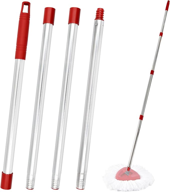 4-Section Spin Mop Handle Replacement, (30 to 58 inch) Stainless Steel Handle Easy Install, Resistant to Deformation, American Threaded Joint, Compatible with O-Ceda Spin Mop Easy Wring Spin Mop Head