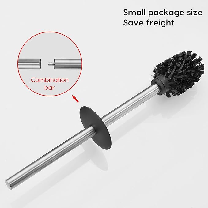 Brushed Gold Stainless Steel Toilet Brush, Square No-Punch Hook Base Toilet Brush Holder Removable Inner Bucket and Splash Proof Cover - Soft Bristles (Non-Drill Square Plastic caps Brushed)