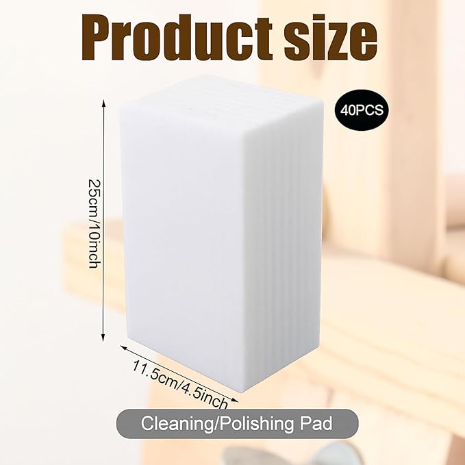 Hoolerry 40 Pcs White Scrub Pads Light Duty Scouring Non Woven Pad Non Scratch Abrasive Hand Multipurpose Scouring Sponge Multi Surface Scrubber Pads for Cleaning Polishing Home (4.5 x 10 Inch)